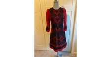 Dolce & Gabbana Red Wool Black Lace Embellished Dress, Italian size 42