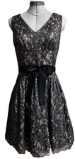 Eliza J Black Lace Lined V Neck Dress Size 4pit To Pit 16.5”waist 28” Sash