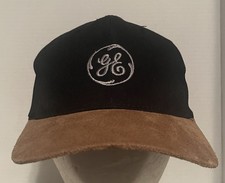 Vintage KC Collections Strap Back General Electric Hat Cap Black Brown Suede