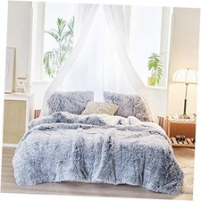 3-Piece Plush Shaggy Comforter Set Queen, Luxury Queen 88"x88" Gray N White