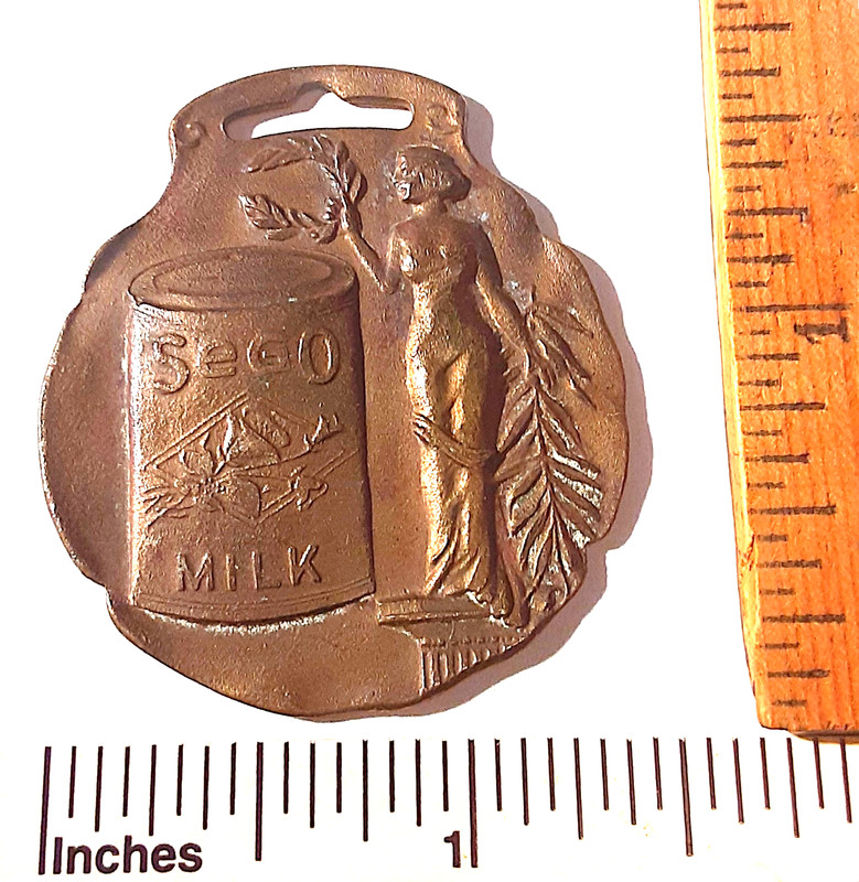 * KILLER * Antique Adv. Metal Watch Fob - SEGO MILK CREAMS ONLY RIVAL
