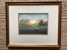 Lovely original sheep themed rural watercolour by Anne Cherry - 2 available