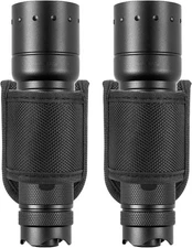 Flashlight Holster for Duty Belt, Open Top D Cell Compact Light Black 2 Pack 