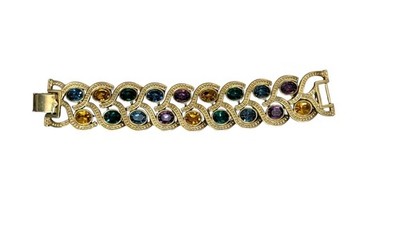 Napier Rhinestone Statement Bracelet Gold Plated Chunky Vintage 1990s E