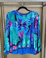 Vintage Jean for Joseph Le Bon Silk Floral Heavy Sequined Evening Blouse Size PM