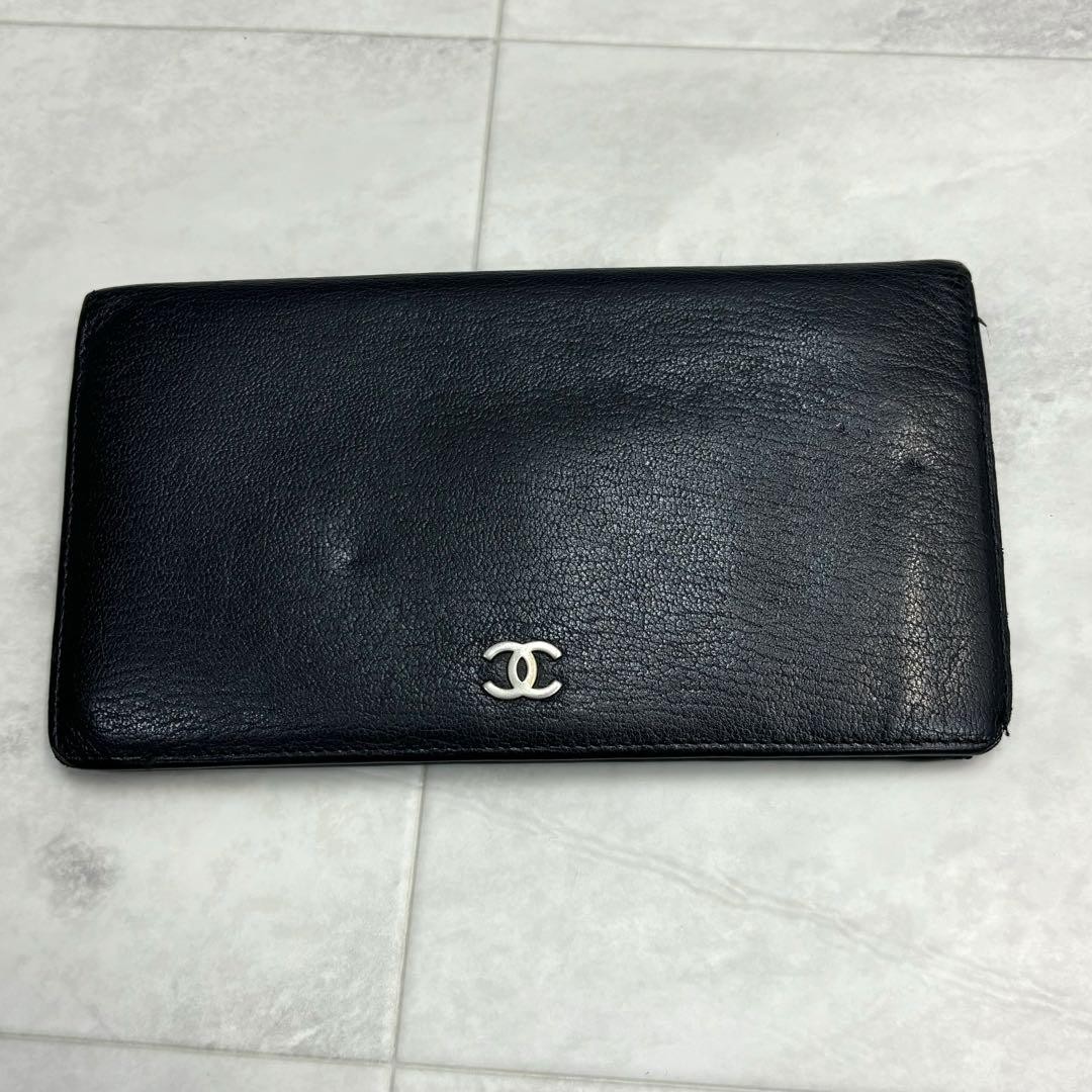 Clearance CHANEL Long Wallet Black Leather Coco Mark WV949092