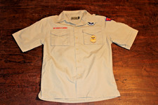 Boy Scouts of America BSA Youth Shirt Tan Large Sewn Patches Short Sleeve