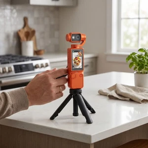 Handheld Action Camera Orange 4K Compact Quality For Outdoor Fun Easy To Use
