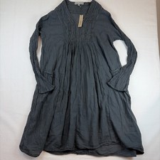 JP & Mattie Sundance Crinkle Dress Small Boho Lagenlook Gray Smocked Cotton New