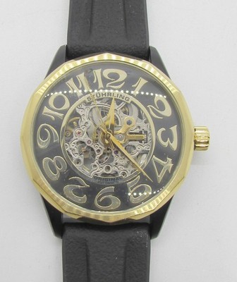 Stuhrling ST90089 43mm Gold Tone Automatic Skeletal Wrist Watch With Box