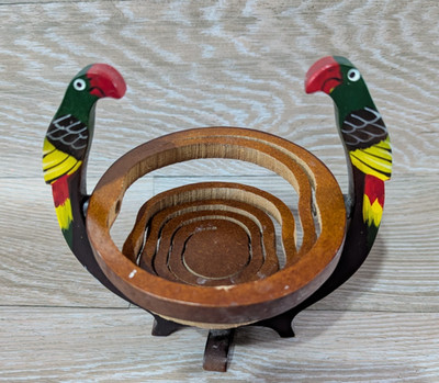 Papageien Korb Schale Vögel Handarbeit Holz faltbar Deko - gebraucht lesen