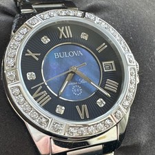 Bulova Women's Marine Star Quartz Date Silver Stainless Steel Watch 32 MM 96R215