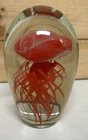 Vintage Handmade Art Glass Paperweight Jellyfish Murano Style Red Bubbles