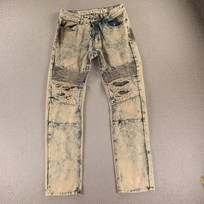 Encrypted Jeans Mens 32x32 Blue Acid Wash Cotton Moto Jeans Biker Jeans Punk