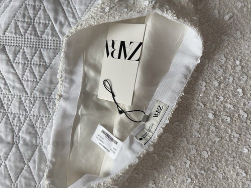 Zara Sequin Mini Skirt Size S White Beaded Flowers BNWT ref 2967/160 (80£RPR) - Picture 24 of 24