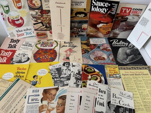 Vintage Lot Cookbooks Recipe Cards Clippings Advertising Ephemera 40s 50s 60s