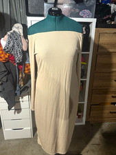 Boohoo Womens L Beige Solid Knit Bodycon Midi Long Sleeve Zip Stretch Dress