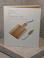 2 Pc Cheese Acacia Board And Knife Set 11x19 Cm. 