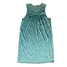 VTG 70s Vanity Fair Peignoir Gown Dress Maxi Slip Blue Nylon Lace Coquette USA