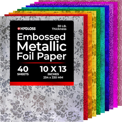 Embossed Metallic Foil Paper - 40 Sheets Assorted Colors Shiny Papers - 10 X 13