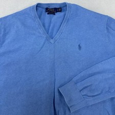Polo Ralph Lauren Sweater Mens Small Blue Pima Cotton V Neck Pullover