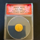 U.S. Mint 2010 $5 American Gold Eagle 1/10 oz ANACS MS70 First Day Issue
