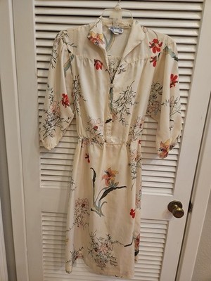 Vintage Trolley Car Women White Floral Wildlife Dress sz 7