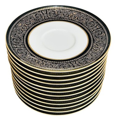 Mikasa Mount Holyoke Saucer(s) 6 1/4 Set of 10 Blk Gld Bone China