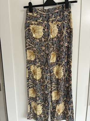 H&M William Morris & co Wide Leg Trousers 36 UK 8 blue Beige floral cotton L30