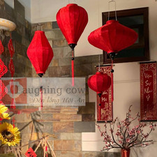 Vietnamese silk lanterns for home decoration, set of 4 pcs red silk lanterns