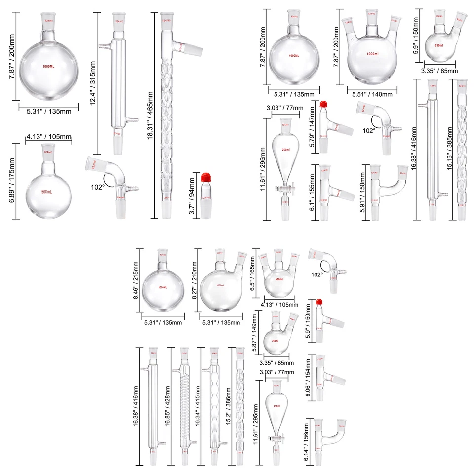 Kit de destilação de vidro de laboratório 1000ml 3.3 Boro 14/29/32 peças equipamento de vidro - Imagem 2 de 2