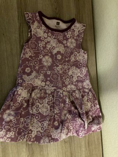 Tea Collection Sun Dress 2 Floral Print 100% Cotton Purple Bubble Hem GUC Ruffle - Afbeelding 1 van 3