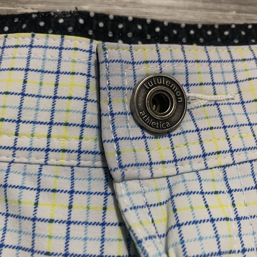 LULULEMON Shorts Mens 30 White Check Plaid Chino Casual Pocketed Button Zip Fly - Picture 5 of 8