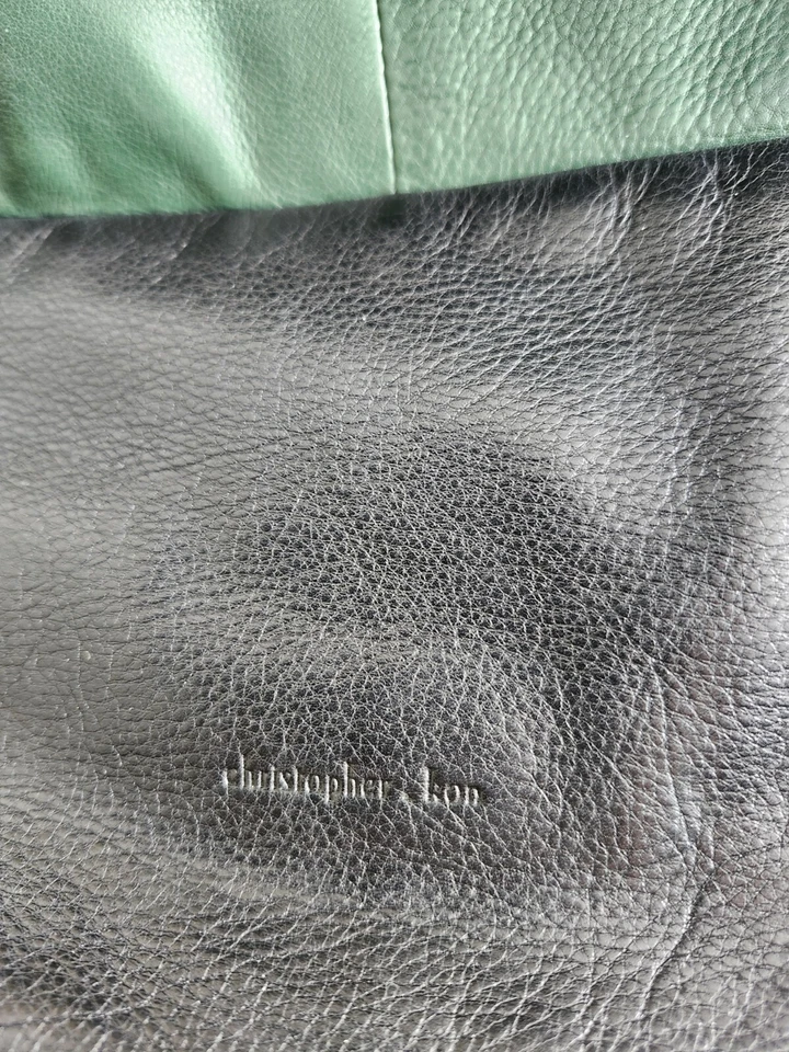 Christopher Kon Leather Black/Green Slouchy Hobo Shoulder Bag Zip Closure - Image 3 of 4