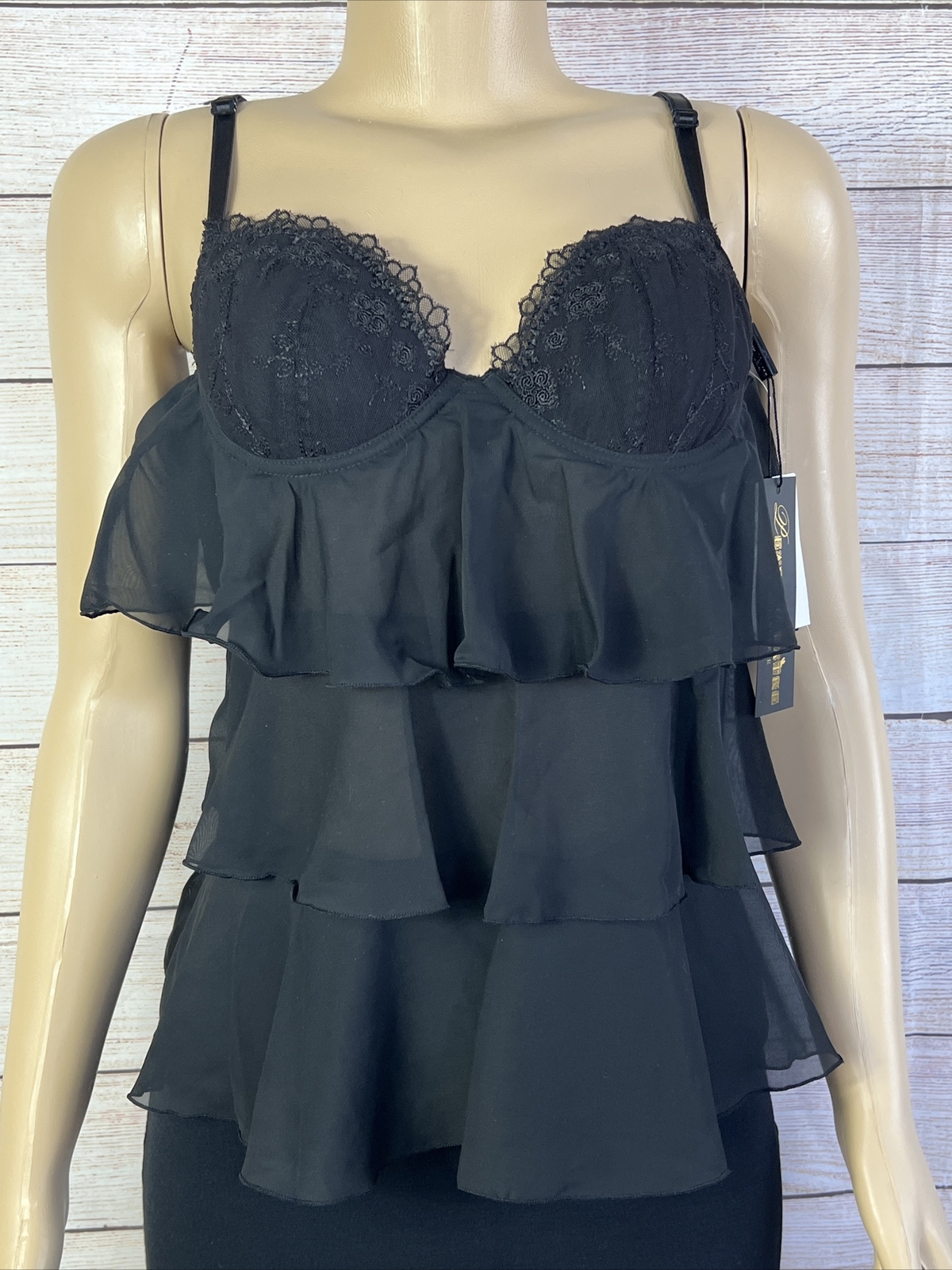 Peach Claire Black Sheer Ruffle Sleepwear Set  NWT Size Small