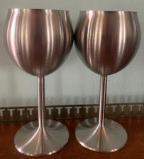 Pair Endurance 18/8 Stainless Steel Wine Glasses Goblets 6 7/8" 