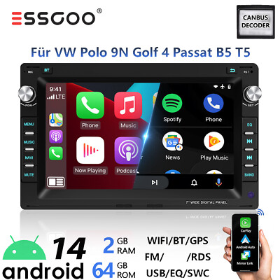 64GB CarPlay Android14 Autoradio Für VW Polo 9N Golf 4 Passat B5 T5 GPS Navi RDS