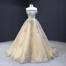 Tulle sequins Wedding Dresses Off Shoulder Sleeveless Pleated Pompous Dress