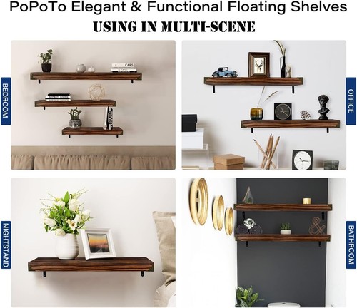 NEW PoPoTo Wood Floating Shelves Wall Mounted Storage Wall Shelf Handmade 16" - Picture 8 of 9