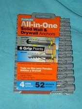 PlasPlugs All-in-One Solid Wall Drywall Anchors 5 packs of 52 4 sizes New