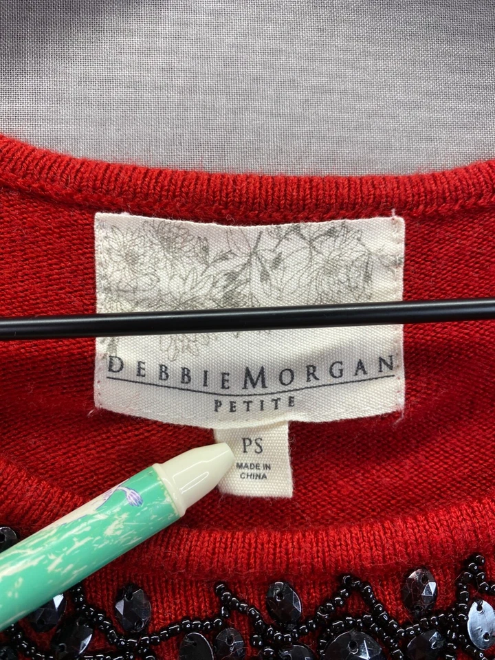 Debbie Morgan Womens Red Tops Jewelry Long Sleeve Crew Neck Size Petite Small - Image 4 of 4