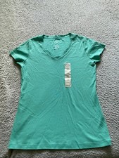 St. John's Bay Women Short Sleeve V-Neck T-Shirt Cascade Green Size XS