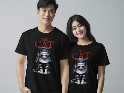 Lustiges Katzen-T-Shirt Katze trägt Nonne Kostüm urkomisches Katzen-Design Katzenliebhaber