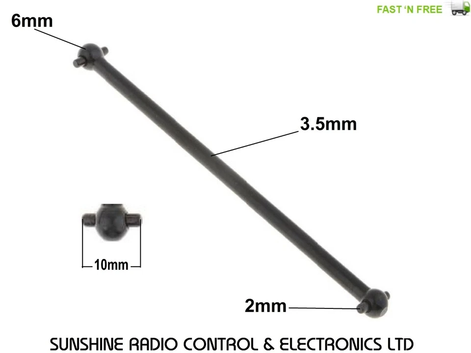 RC Drive Shafts X2 90mm Long Dogbone Shaft 82mm Pin To Pin 6mm Ball HSP HPi UK - Image 3 of 4