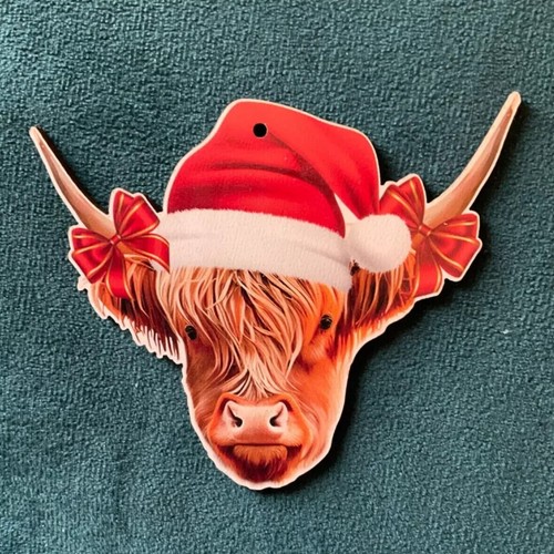 Set Of 6 Highland Cow Wooden Hanging Christmas Decorations Tree Gift Tags Wood - Picture 3 of 10