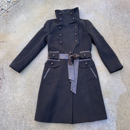 MACKAGE Brown Wool Cashmere Double Breasted Belted Trench Military Coat SZ 8/10