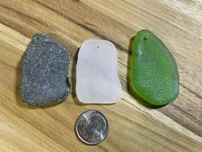 Sea glass - 3 Large Top Drilled Sea Glass Pendants - Lot  222