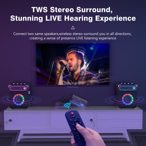 tragbare Bluetooth 5.0 Lautspreche Karaoke-Maschine mit 2 drahtlosen Mikrofonen - Afbeelding 14 van 17