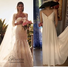 GALINA 4 DAVID'S BRIDAL EMPIRE WAIST BEADED CHIFFON OVERLAY WEDDING DRESS GOWN 8