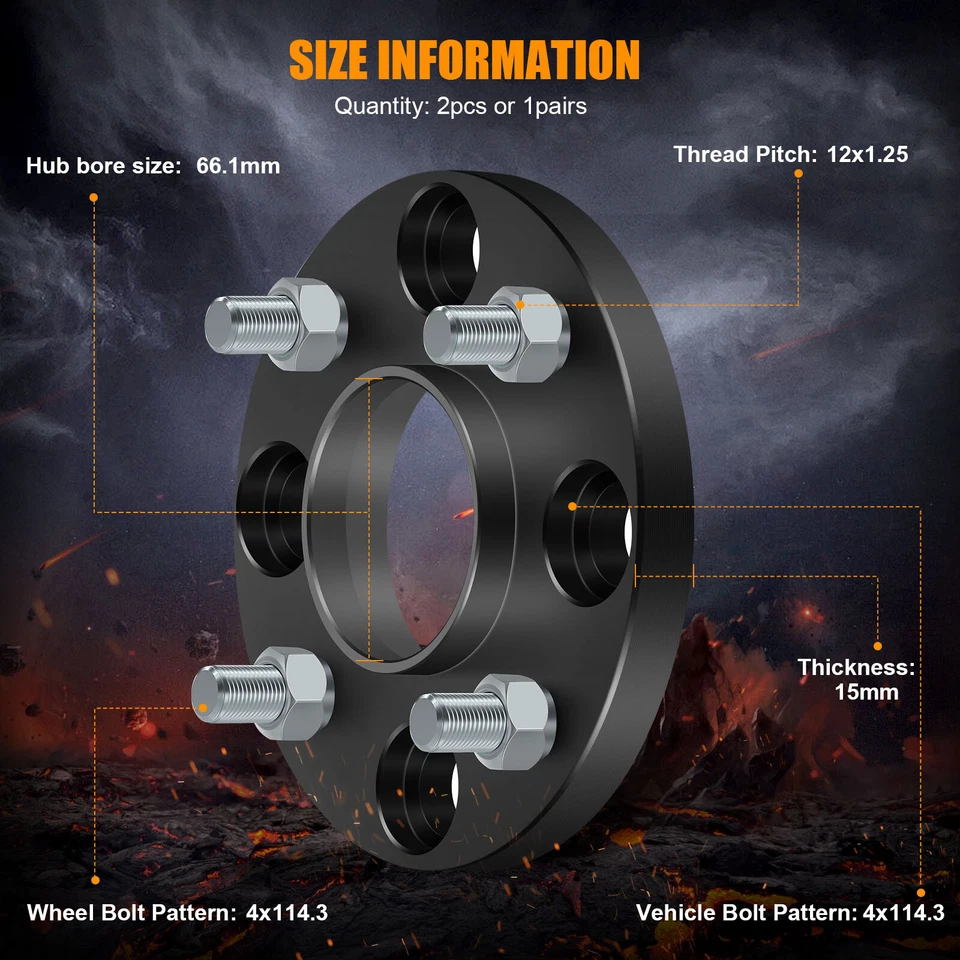 2 pcs 15mm 4x114.3 12x1.25 10.9 studs For Nissan Altima Sentra wheel spacers - Image 2 of 4